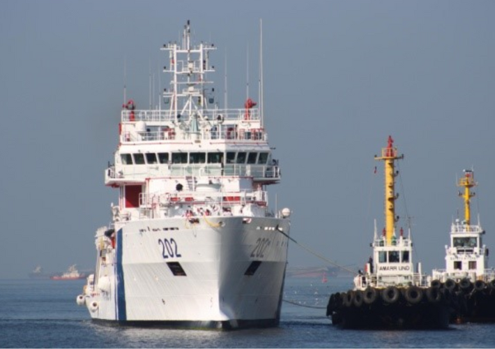 As part of overseas deployment to ASEAN countries, ICG Ship Samudra Paheredar arrives at Manila Bay, Philippines