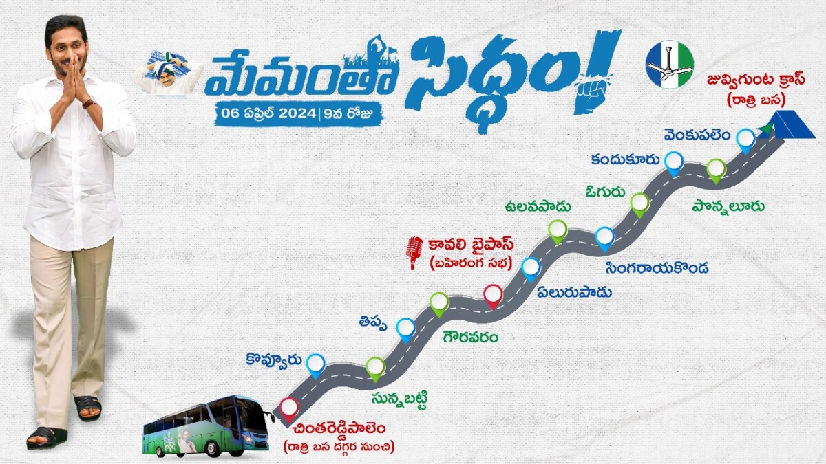 మేమంతా సిద్ధం – 9వ రోజు శనివారం (ఏప్రిల్ 6) షెడ్యూల్