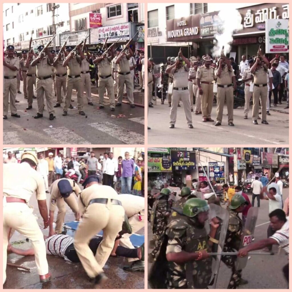 Police firing on rioters in Ongole