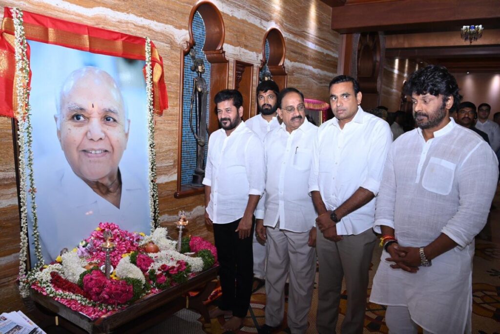 Chief Minister Enumula Revanth Reddy paid tribute to Ramoji Rao's portrait