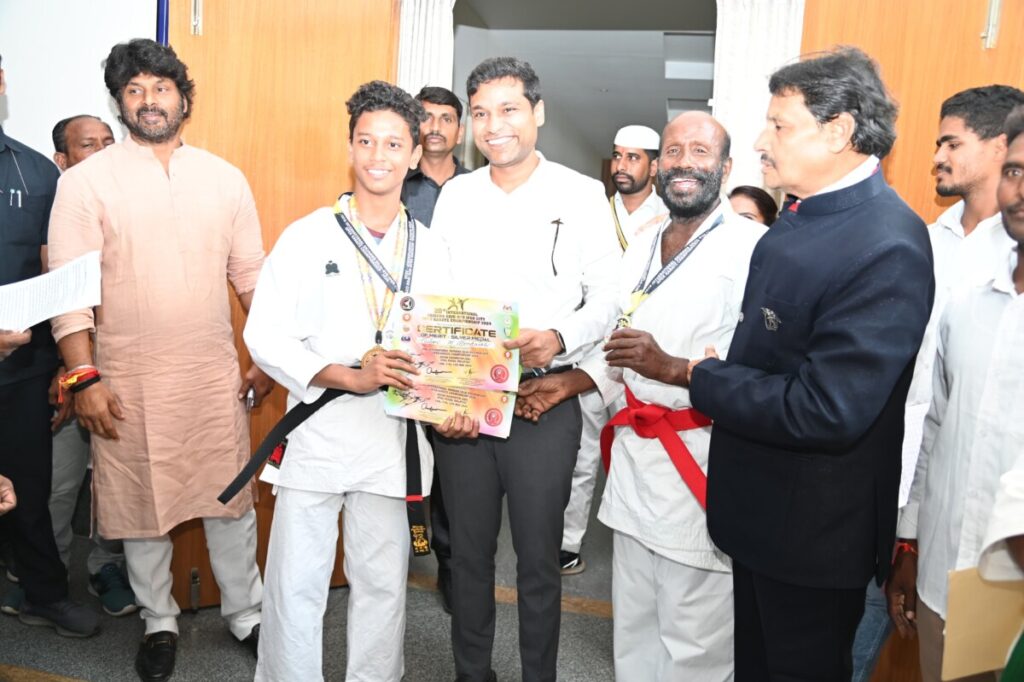 District Collector felicitated the students who showed best performance in karate competitions