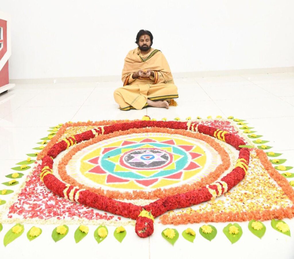 Pawan Kalyan doing sun worship wishing for the welfare of the society