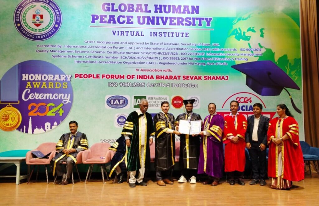 Chairman of Adil Group and former MPTC of Manneguda, Syed Adil Ahmed, has received an honorary doctorate in the field of social service.