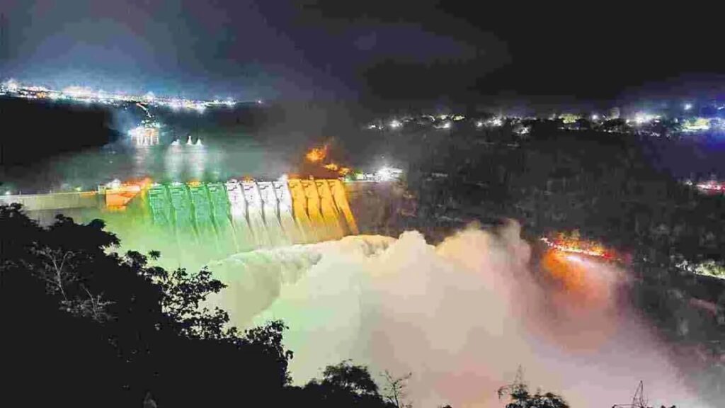 Srisailam is like a full pot..Ten gates are lifted and water is released!
