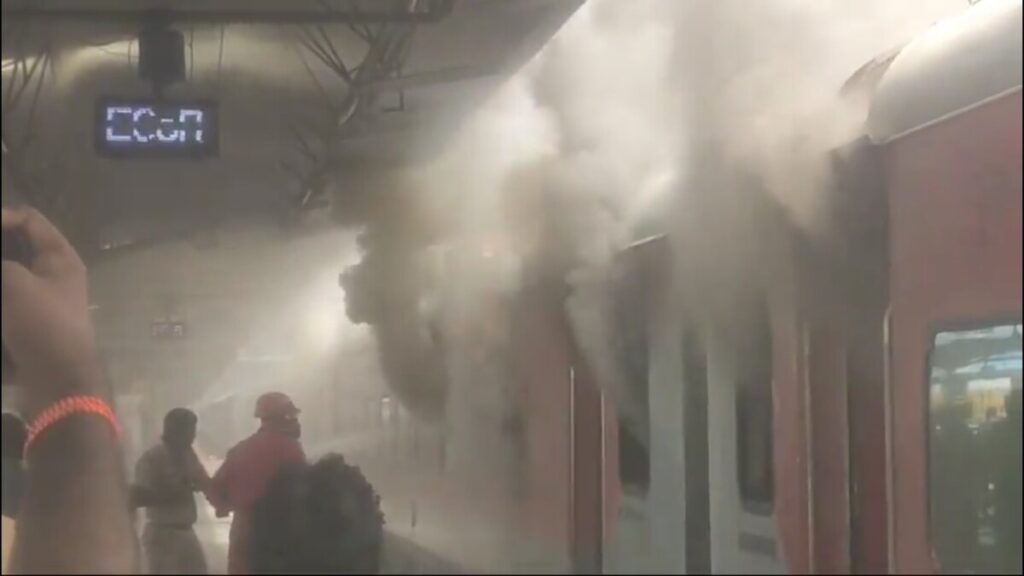 A fire broke out in a train stopped at Visakhapatnam railway station