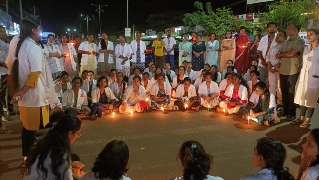 Candle display by medical students in Vikarabad on Kolkata murder incident