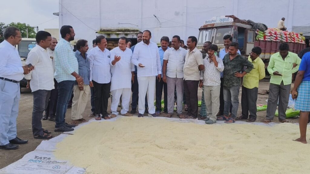 Peddapally MLA Vijayaramana Rao visited Triveni rice mill which was hit by fire