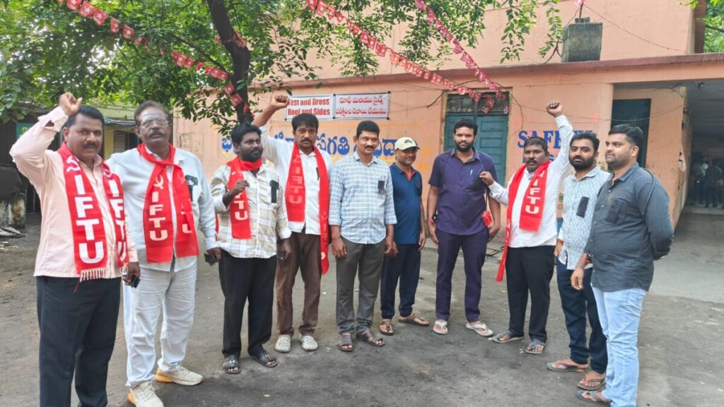Protest with black badges 