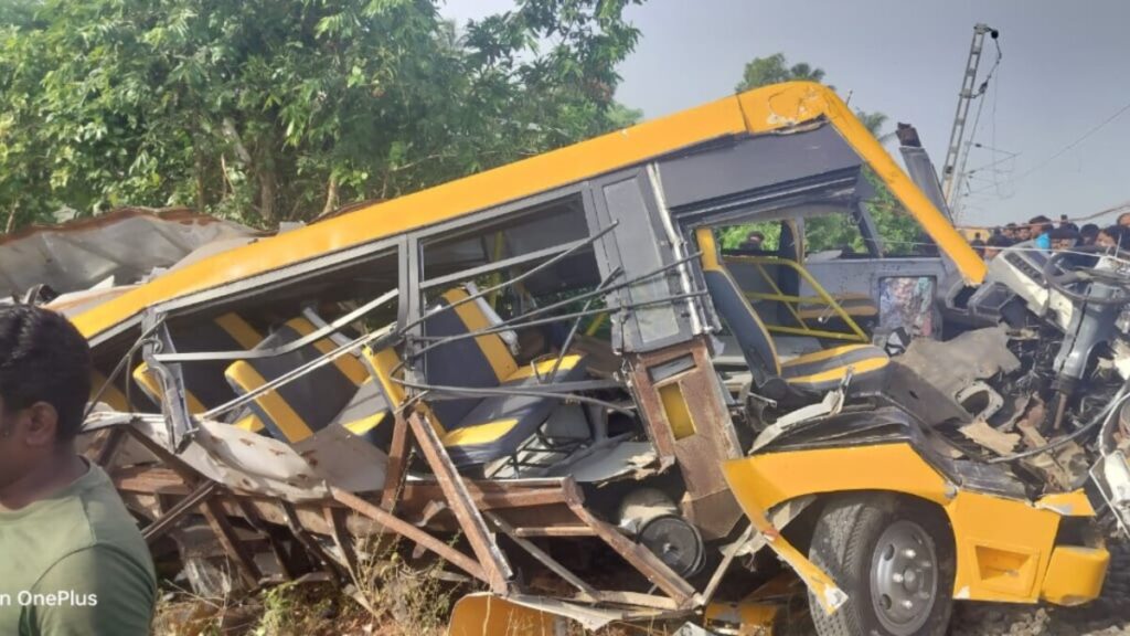 Train hits school van 