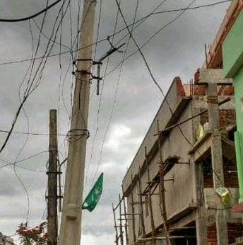 electric pole tilted to one side