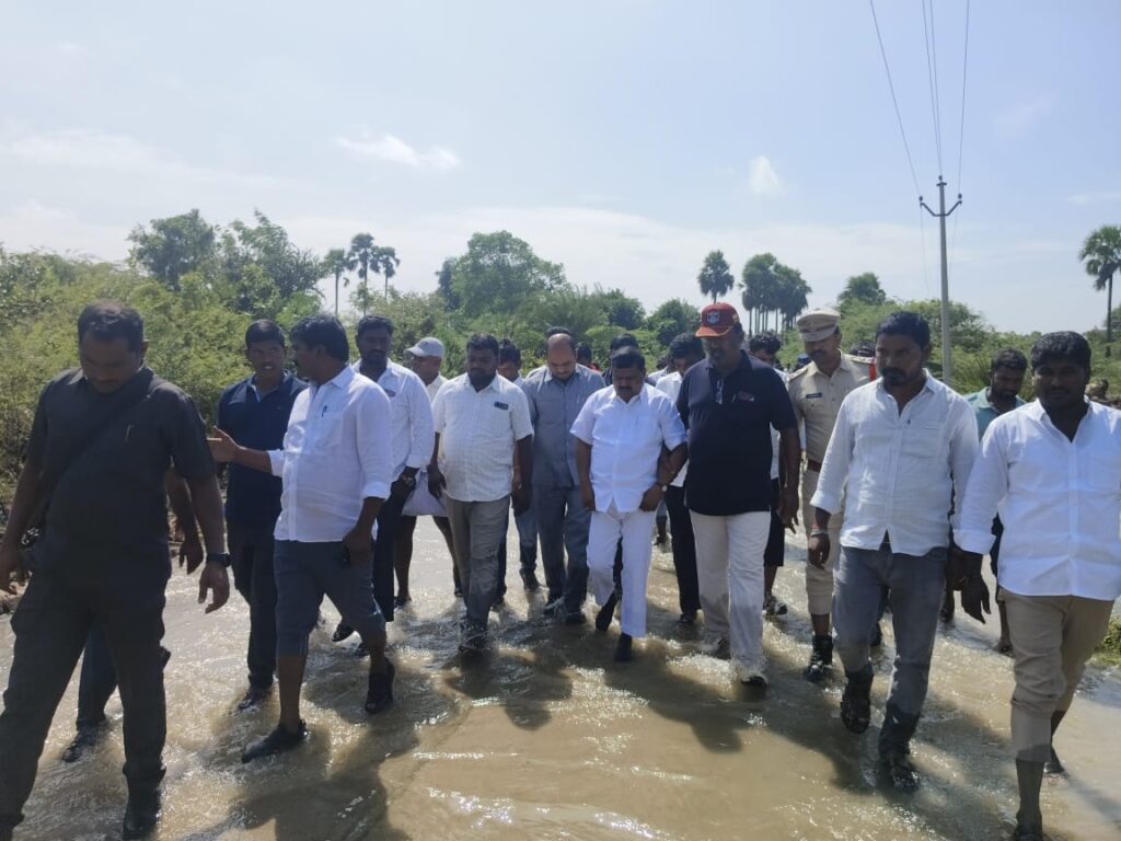 MLA Balu Naik inspects the flooded areas