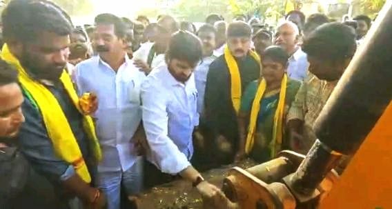 Laying of foundation stone for road construction works.