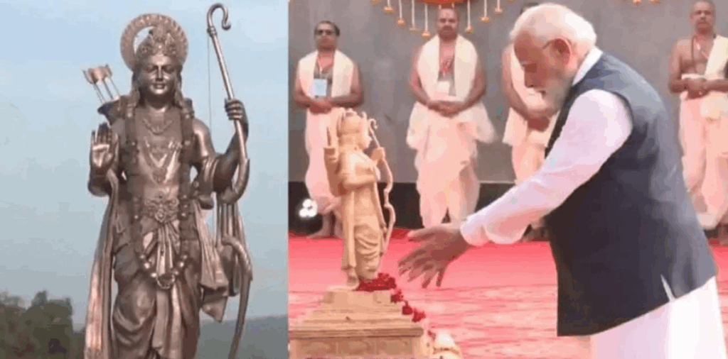 PM unveils 77-foot statue of Lord Ram