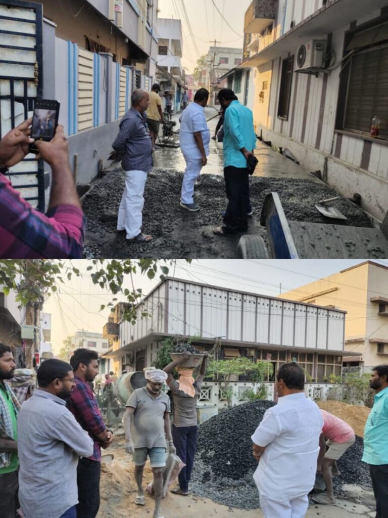 MLA Vegulla Jogeswara Rao inspects CC road works