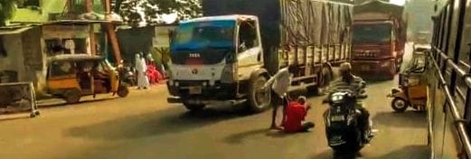 Drug addict hurling on the road