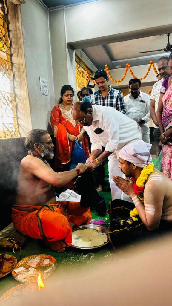 Janasena leaders who participated in the Ayyappa Swamy Irumudi Samaroham program