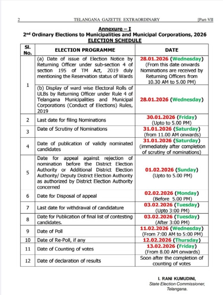 Municipal election schedule released