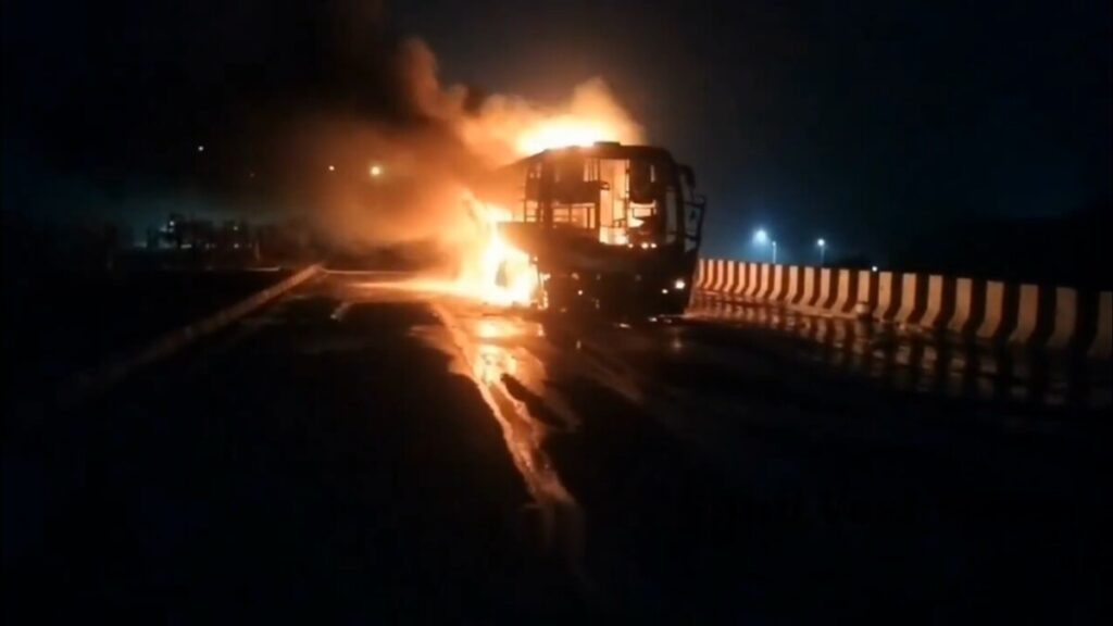 fire accident occurred in a private bus 