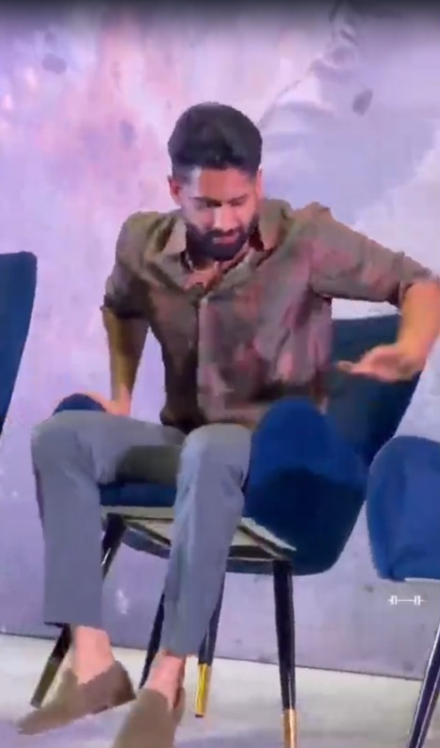 Naga Chaitanya falls at 'Vrushakarma' event