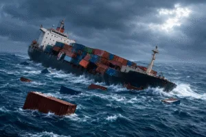 Cargo Ship Drifts : సముద్రంలో కొట్టుకుపోయిన కార్గో నౌక Storm-Lashed Container Shipwreck